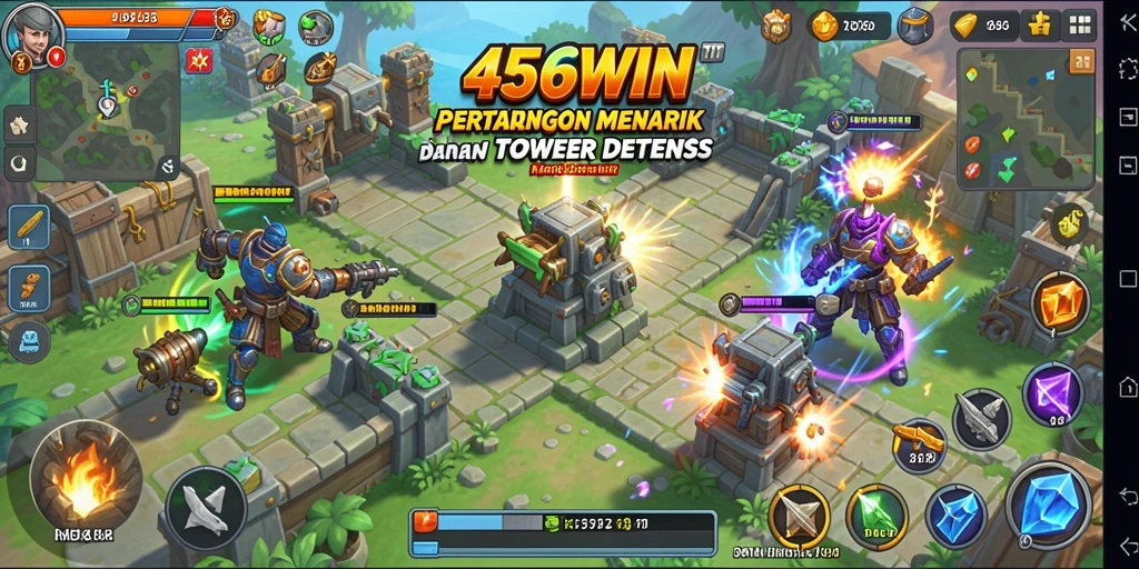 Tampilan gameplay menegangkan dalam 456WIN dengan berbagai strategi Tower Defense.