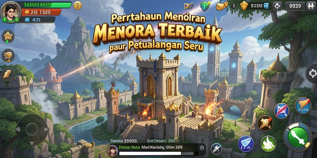 Tampilan gameplay 9939 dengan menara dan musuh yang menantang.