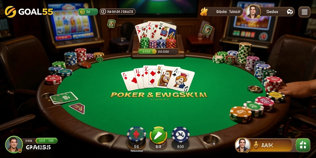 Tampilan screenshot gameplay GOAL55 yang menunjukkan aksi Poker seru.