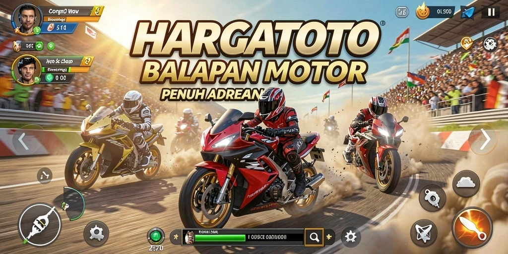 Tampilan gameplay HARGATOTO yang menegangkan saat balapan motor.