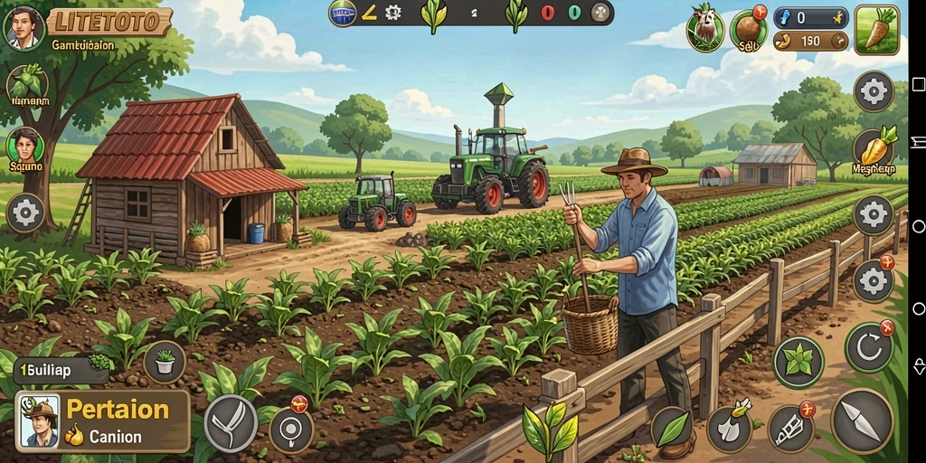 Tampilan gameplay LITETOTO yang menarik dengan aktivitas pertanian seru.